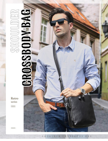 CONTACT'S Genuine Leather Men's Messenger Bag Vintage Sling Shoulder Bags for 7.9" iPad Mini High Quality Male Crossbody Bag Men