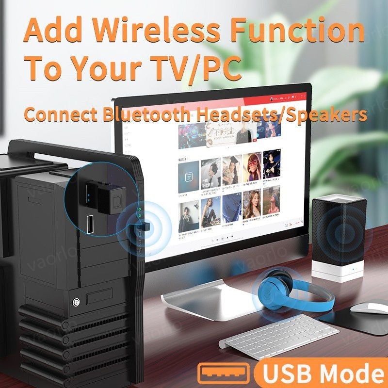 Transmissor de áudio sem fio Bluetooth óptico USB 2 em 1 Adaptador de transmissor de áudio de baixa latência para TV PC Adaptador de áudio sem fio USB