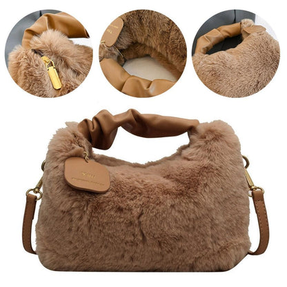 New Winter Plush Handbag Small Half Moon Crossbody Bag Simple Elegant Cute Ladies Shoulder Bag
