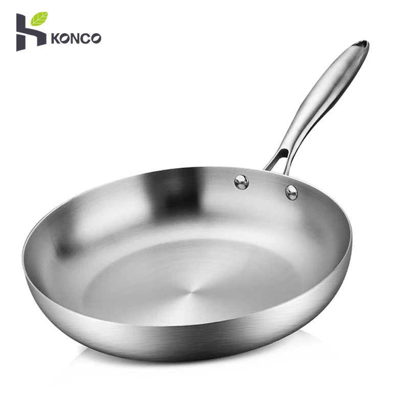 Panela de Aço Inoxidável 304 Antiaderente Frigideira Bife Panela de Cozinha Não Revestida para Fogão a Gás e Fogão de Indução
