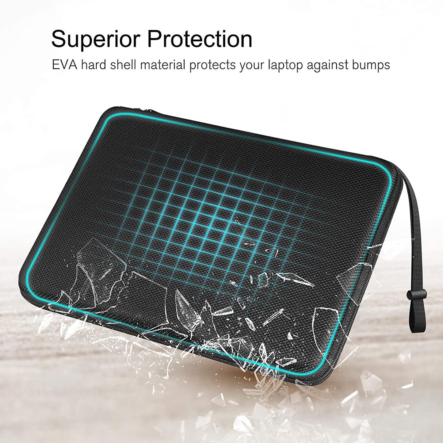 13 14 15.6 inch Laptop Sleeve Bag Shockproof Computer Bag Waterproof EVA Protective Carrying Case Black with Straps