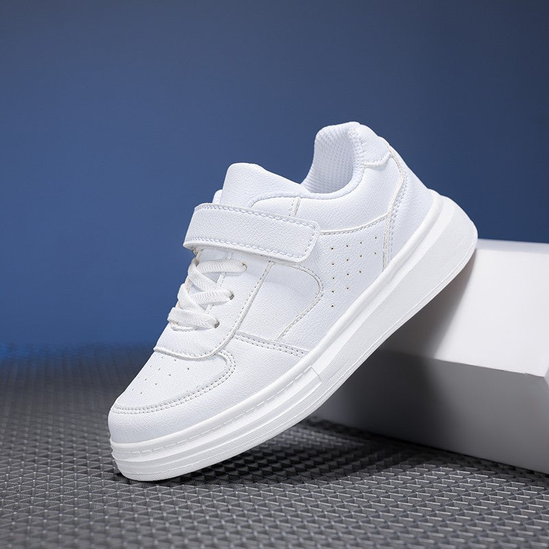 Children's White Shoes Leather Waterproof Low-cut White Sneakers for Middle and Large Children for Boys and Girls