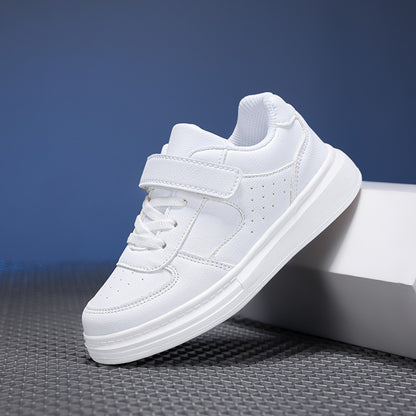 Children's White Shoes Leather Waterproof Low-cut White Sneakers for Middle and Large Children for Boys and Girls