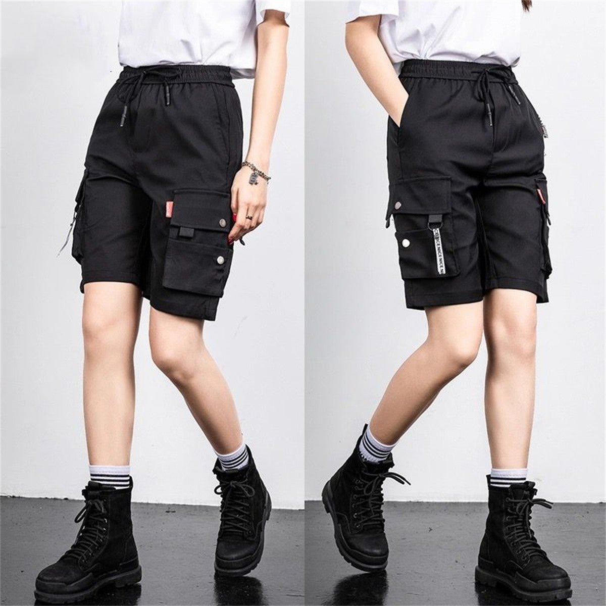 2025 Y2K Cargo Shorts Women Harajuku Black Oversized Wide Leg Shorts Summer Streetwear Fashion High Waist Baggy Short Pants New