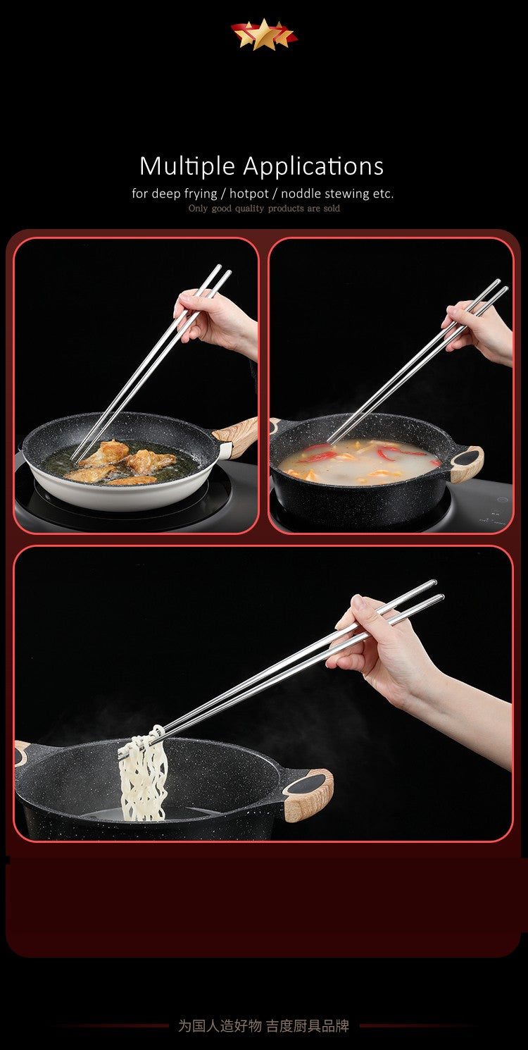 Hashis Ultra Longos de 36cm para Fritura Profunda Certificação LFGB Aço Inoxidável 304 Isolamento Térmico Hashis para Hotpot para Cozinha
