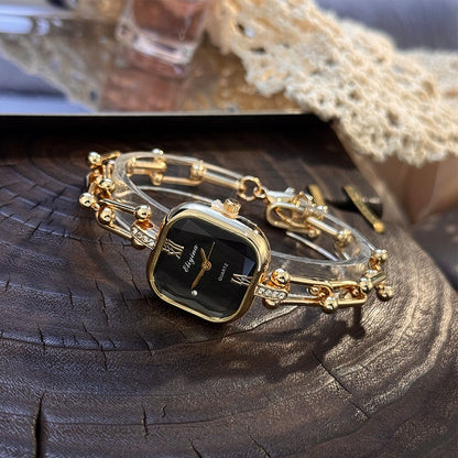 Luxury Minimalist Bracelet Watch Creative Square Multi-Faceted Glass Quartz Movement Chain Mid-century Small  High-End Acces