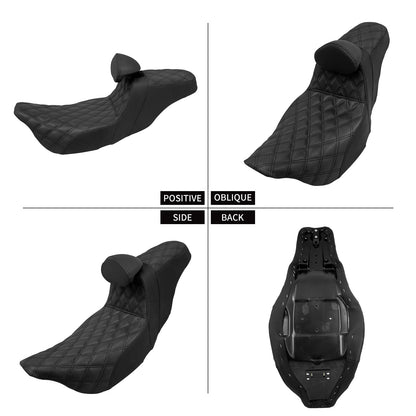 Assento 2 Lugares Moto Garupa Com Encosto Ajustável Almofada Para Harley Touring Electra Road Glide 09-23 Assento De Couro