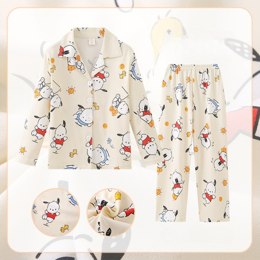 Kawaii Pochacco Children Pajama Sets Lovely Cartoon Print Collar Kids Sleepwear Set Soft Comfortable Boys Girls Pajamas