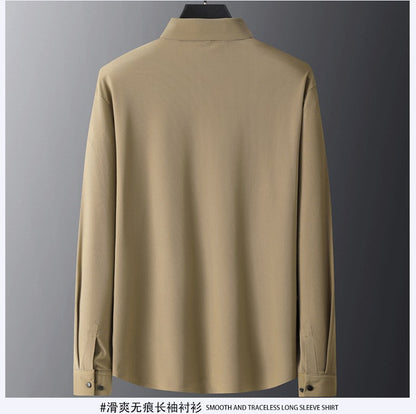 Stretch Elastic Stripe Men's Shirt Long Sleeve Classic Blouse Male Elegant Work Big Size Plus Large High Quality Ice Silk Social