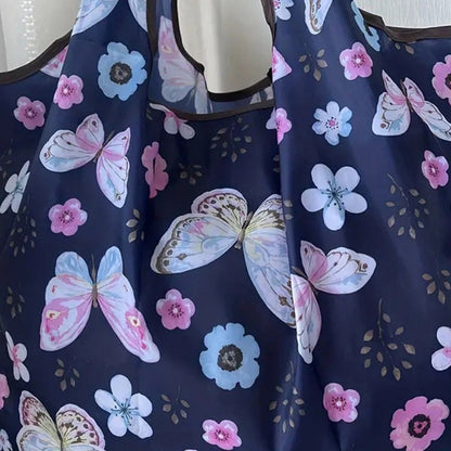 Portable Folding Shopping Bag Butterfly Flower Printing Grocery Bag Eco-friendly Reusable High-capacity Tote Bags 2024 New