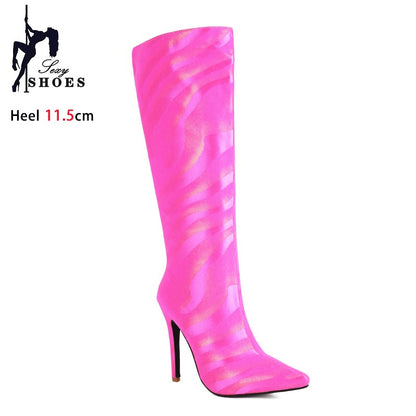 Ladies High Heel Boots Fashion Pointed French Stiletto Heels Office Long Boots Large Size Knee-High Women Shoes Winter Footwear