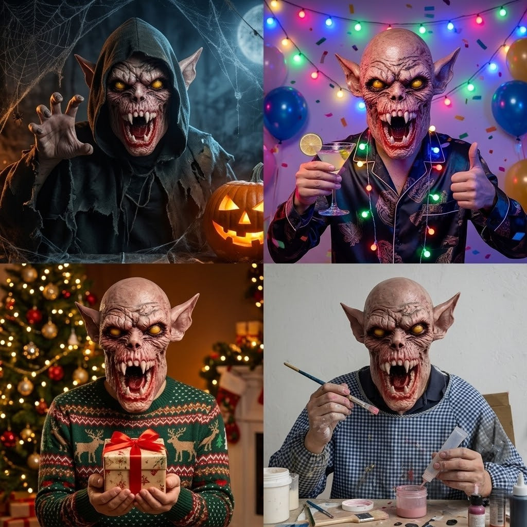 Scary Realistic Demon Vampire Mask Latex Full Head Horror Ghoul Monster Mask For Halloween Cosplay Party Props Adult Costume