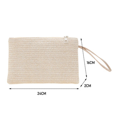 Fashion Women Bohemian Woven Clutch Wristlet Bag Casual Ladies Beach Summer Solid Color Small Handbags Purse White Beige Gifts