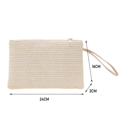 Fashion Women Bohemian Woven Clutch Wristlet Bag Casual Ladies Beach Summer Solid Color Small Handbags Purse White Beige Gifts