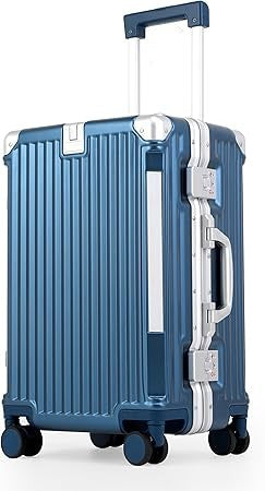 Gorgeous Gem-Blue 3/7 Split Opening Zipperless Aluminum Frame Suitcase, Higher Volume 22x14x9, Airline Approved Carry-On Luggage