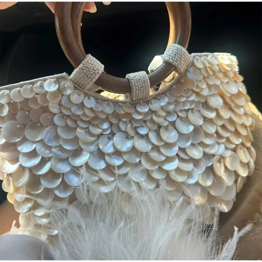Handmade Fairy Beaded Bag?? ??Large Capacity ?Compact Size?? ??Seashell Clutch Purse?? Mermaid Style?? Shell Embellishments??