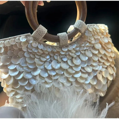 Handmade Fairy Beaded Bag?? ??Large Capacity ?Compact Size?? ??Seashell Clutch Purse?? Mermaid Style?? Shell Embellishments??