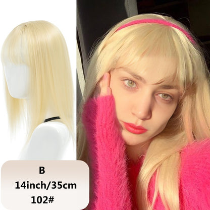 Franja sintética feminina de 25 cm/35 cm, lisa, aplique de cabelo topo, três presilhas, peruca preta/peruca marrom/peruca bege/peruca cáqui
