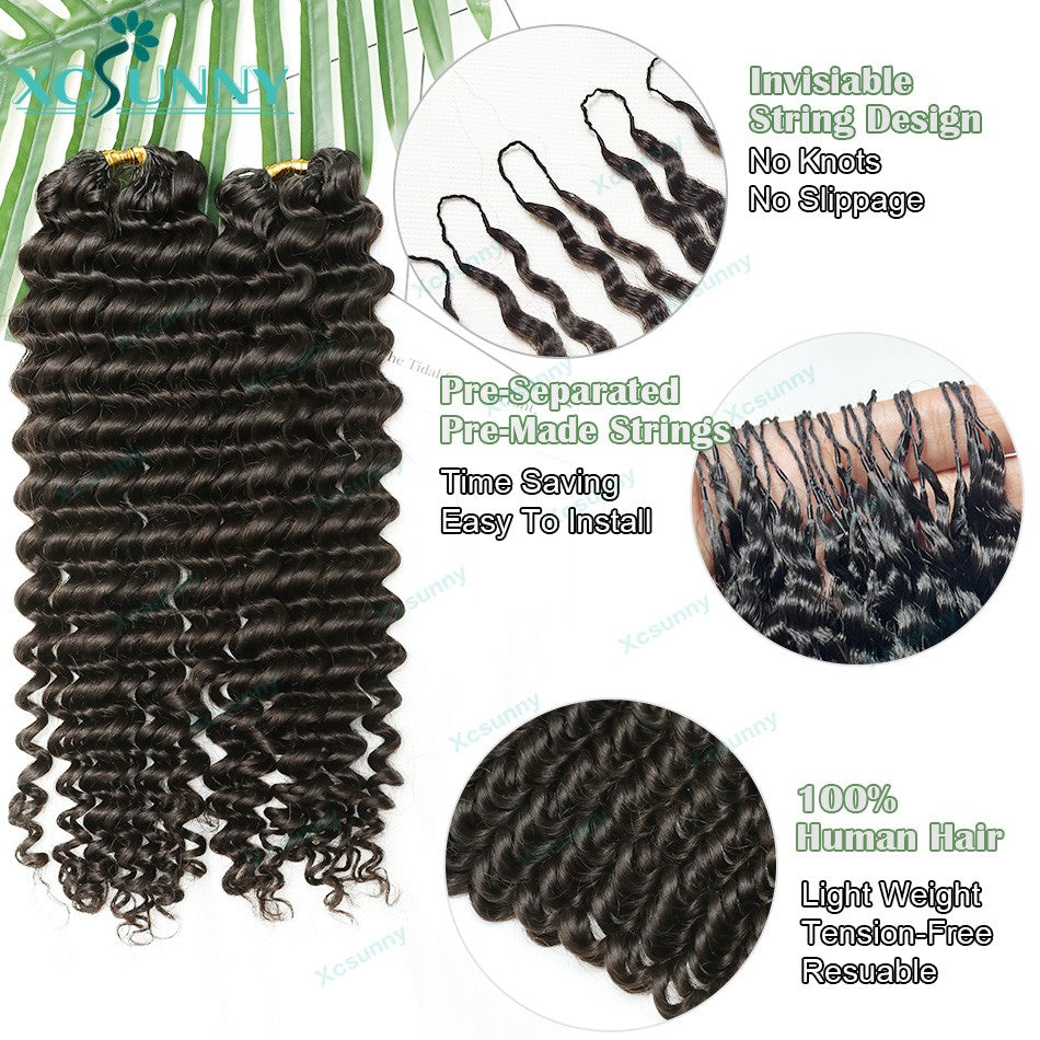 Deep Wave Feather Crochet Human Hair Pre Separated Knotless Crochet Human Hair Extensions For Braids No Shedding Can Be Reused