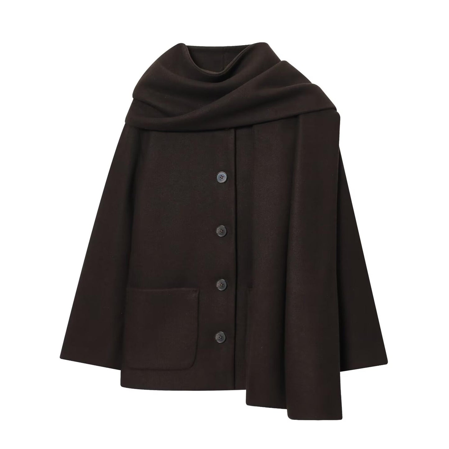 TFMLN Winter New Ladies Solid Jackets Elegant Long Sleeve Pockets Coat Fashion Scarf Collar Warm Short Jacket Streetwear