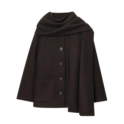 TFMLN Winter New Ladies Solid Jackets Elegant Long Sleeve Pockets Coat Fashion Scarf Collar Warm Short Jacket Streetwear
