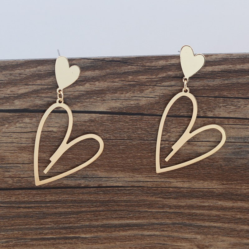 2024 Novas Brincos Pendentes de Coração Femininos da Moda Brincos de Coração de Amor de Camada Dupla Lindos Brincos Bohemianos