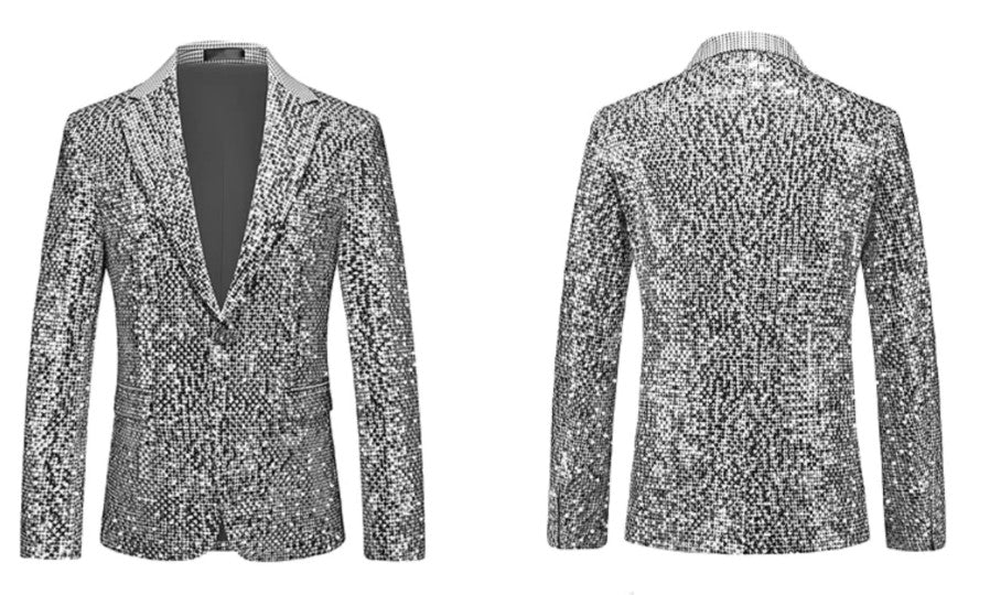 High-quality Sequined Suits Men Clothing Gold / Silver Autumn / Winter New Male Wedding Banquet Party Dress Blazer and Pant