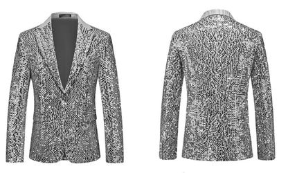 High-quality Sequined Suits Men Clothing Gold / Silver Autumn / Winter New Male Wedding Banquet Party Dress Blazer and Pant