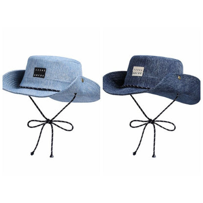 Retro Sunscreen Western Cowboy Hat Lightweight Wide-Brimmed Denim Bucket Hat Japanese Style Cloth Fisherman Hat Travel