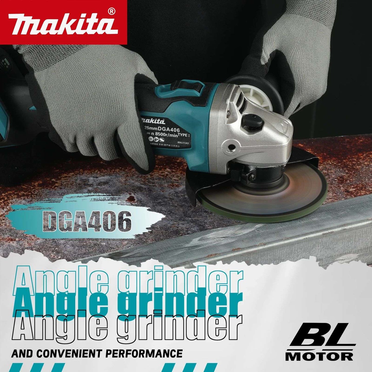 Esmerilhadeira Angular a Bateria Makita DGA406:Motor BL,Compatível com 18V,Velocidade de 8500/min,Punho Removível e Trava de Segurança para Esmerilhamento Eficiente