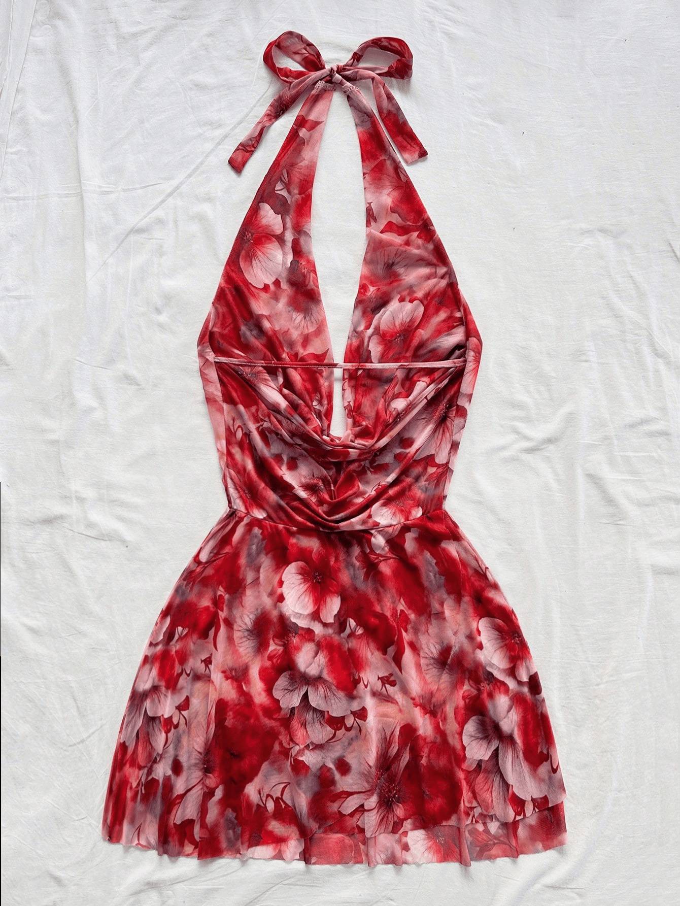 French high-end printed dress, a popular summer item for women in 2025. New short skirt, slimming and vacation dress trend