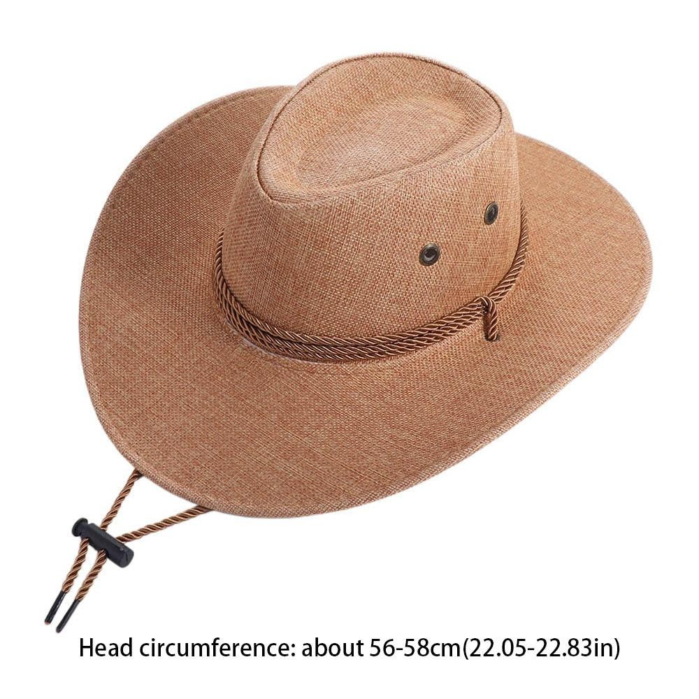 Cool Linen Western Cowboy Hat Wide Brim Beach Cap Summer Sun Hat Climbing Hat Outdoor Visor Cap Beach Sunscreen Cap Holiday