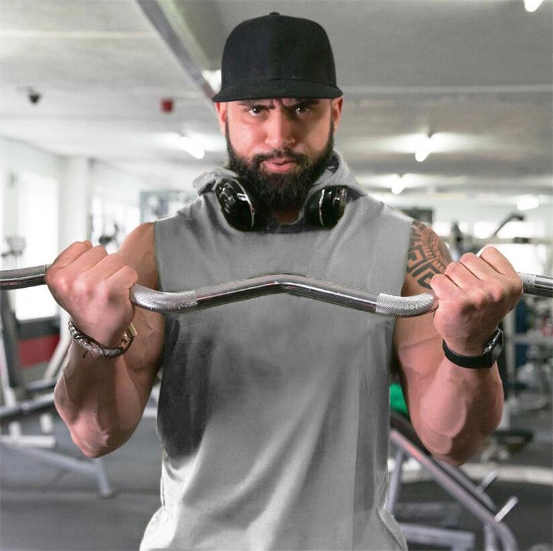 Plain Men's Gym Tank TopSinglets Bodybuilding Stringer Muscle Vest Hoodies Fitness Sleeveless Hooded T Shirt Cut Off Sports