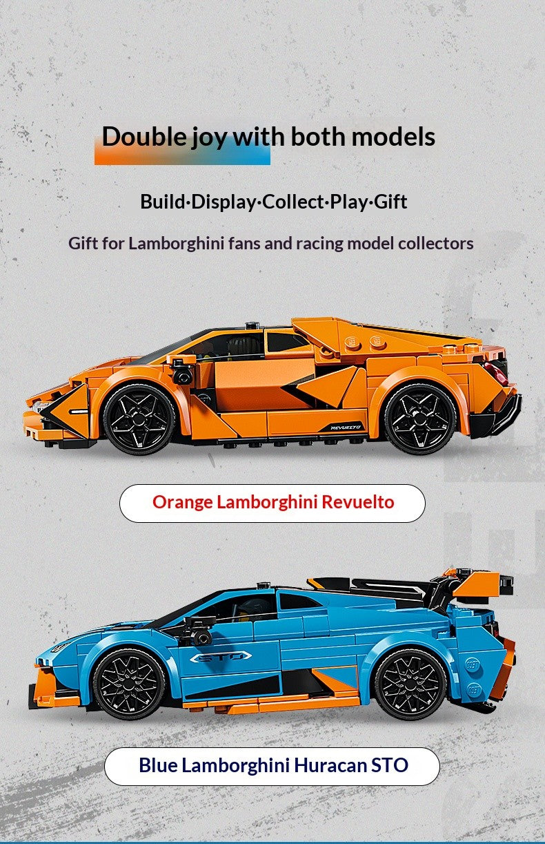 Blocos de Lego, modelos de carros esportivos Lamborghini Revuelto e Huracán, brinquedos de montar carros, presentes para crianças e adultos
