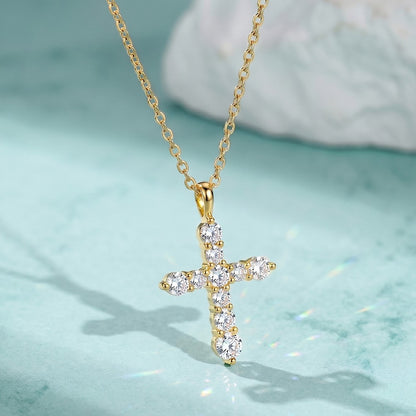 EFFIE QUEEN S925 Sterling Silver Moissanite Cross Necklace GRA Certificate D VVS1 Diamond Cross Pendant Neck Chain Women SMON15