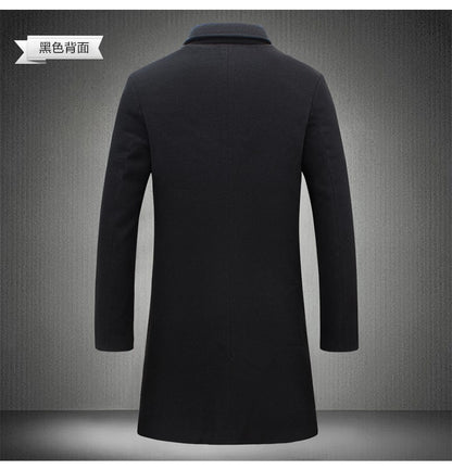 2025 Autumn Winter New Wool Men Long Cotton Coat Blend Pure Color Casual Business Fashion Slim Windbreaker Jacket Men Clothing