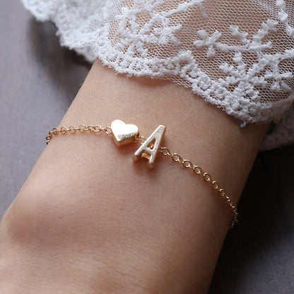 LATS Fashion Tiny Heart Dainty Necklace Gold Silver Color 26 Letter Name Choker For Women Pendant Bracelets Jewelry Gift