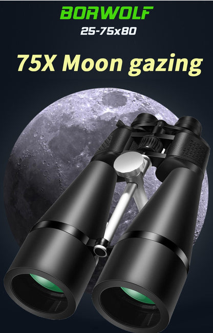 Novos Binóculos BORWOLF 2024 25-75X80 Alta Definição à prova d'água Militar Telescópio para Observação de Pássaros Caminhada Caça Esportes