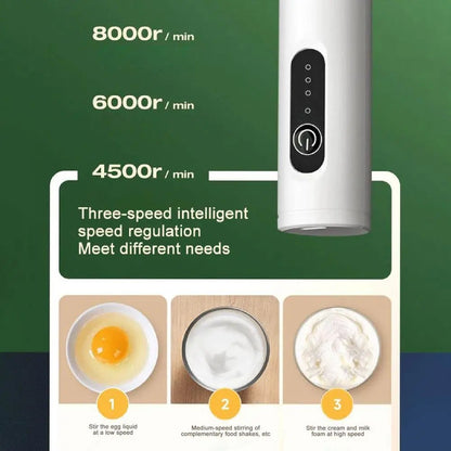 Portable egg beater, charging electric milk frother, mini handheld beverage milk coffee machine, 3-speed household kitchen mixer