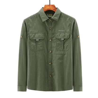 Spring Cargo Shirt For Men Long Sleeve Social Dress Shirt Top Casual Formal Shirt Blouses Oversized Tactical Shirt Man Clothes