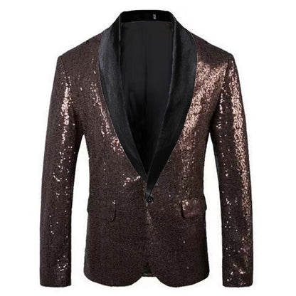 Shiny Gold Men Sequin Glitter Embellished Blazer Jacket, Nightclub Prom Suit Coats Mens Costume Homme Stage Clothes For singers