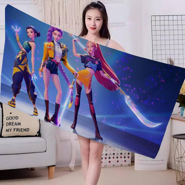 Kpop D-demon Hunters Beach Towels Shower Towel Sauna Travel Spa Microfiber Quick Dry Gym Accessories Cute Room Decor