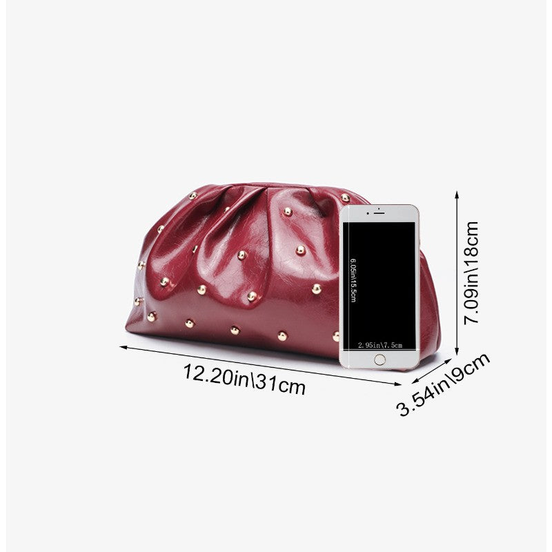 2025 Large Capacity Folded Cloud Clutches Women's Handbag Fashion Simple Multifunctional Clasp Bag Mushroom Nail Dinner Bag