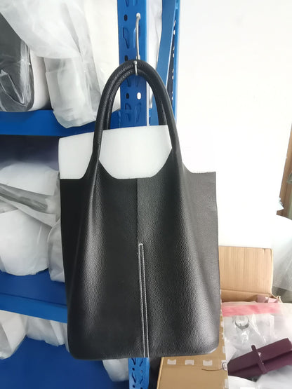 Genuine Grade Leather Women Commuter Tote Bag Ladies Soft Cowhide Tote Shoulder Handbag Large Female Bucket Bag Luxury Designer