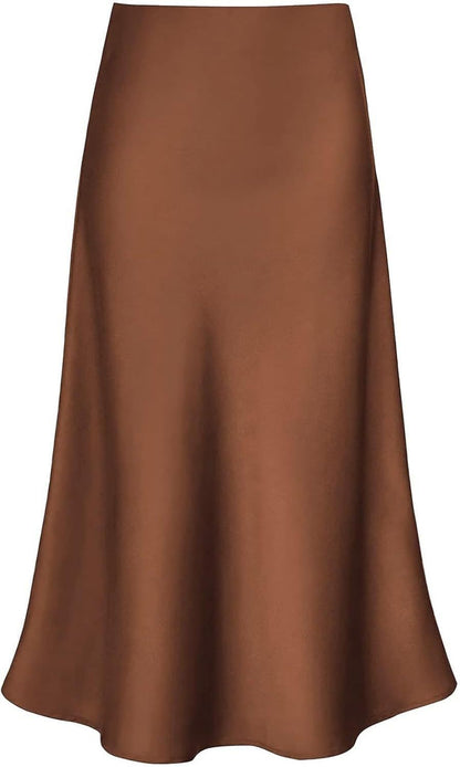 Women Summer Beige Long Skirts Trends 2025 High Waist Maxi Summer Skirt Rayon Silk Pencil Side Slit Satin Skirts For Women