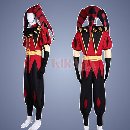 The Freak Circus Pierrot Jester Harlequin Cosplay Costume for Game Adult Clown Joker with Mask Halloween Carnival Outfits
