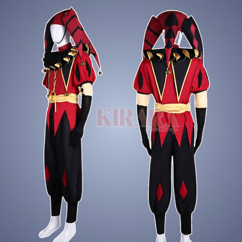 The Freak Circus Pierrot Jester Harlequin Cosplay Costume for Game Adult Clown Joker with Mask Halloween Carnival Outfits
