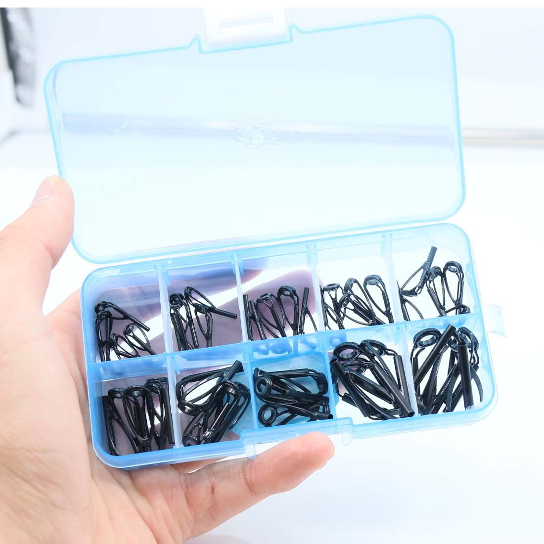 FishTrip Fishing Rod Guide Tip Repair Kit Black Top Tip Replacement 5-50pcs Stainless Steel Frame Ceramic Ring Building Repair
