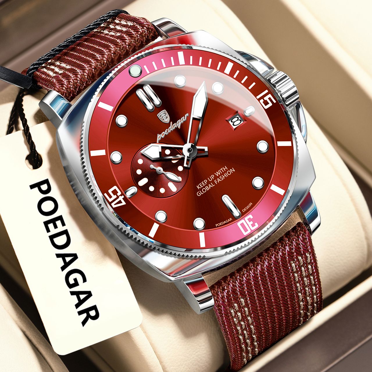 POEDAGAR Luxury Fashion Man Watch Luminous Waterproof Date Sport Watches For Men Nylon Leather Quartz Business Men's Clock Reloj