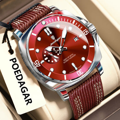 POEDAGAR Luxury Fashion Man Watch Luminous Waterproof Date Sport Watches For Men Nylon Leather Quartz Business Men's Clock Reloj